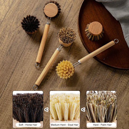 Brosses à vaisselle en bois en crin de cheval, sisal et fibre de palmier
