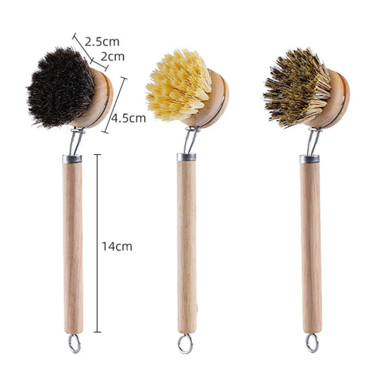 Brosses à vaisselle en bois, trois types de poils