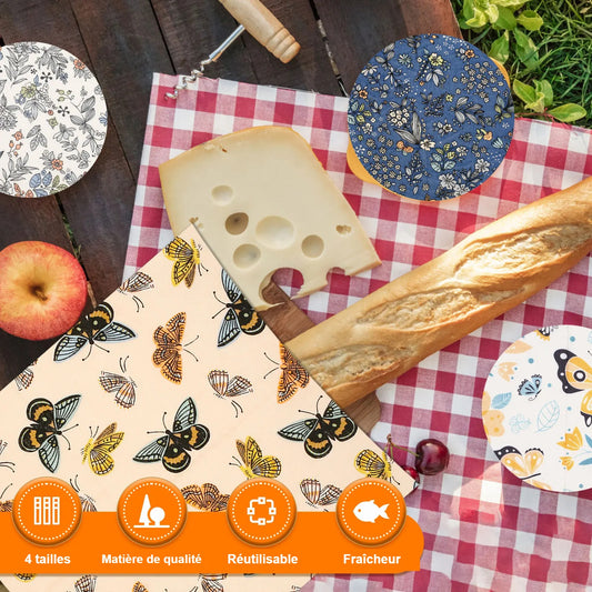 Bee wrap en cire d'abeille autour d'un fromage