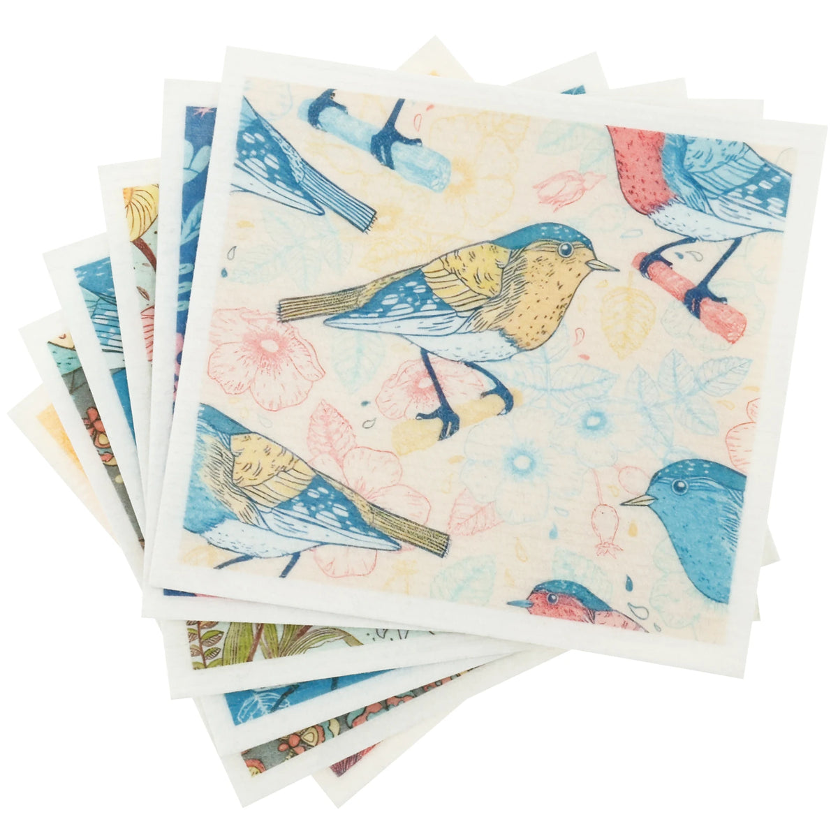 Lavettes suédoises, lot de 6, oiseaux