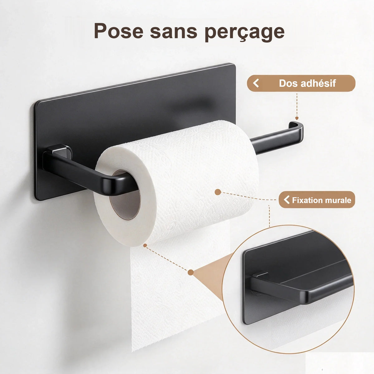 Porte essuie-tout sans perçage avec adhésif