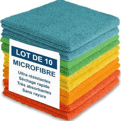 Lot de 10 lavettes microfibre de couleurs assorties