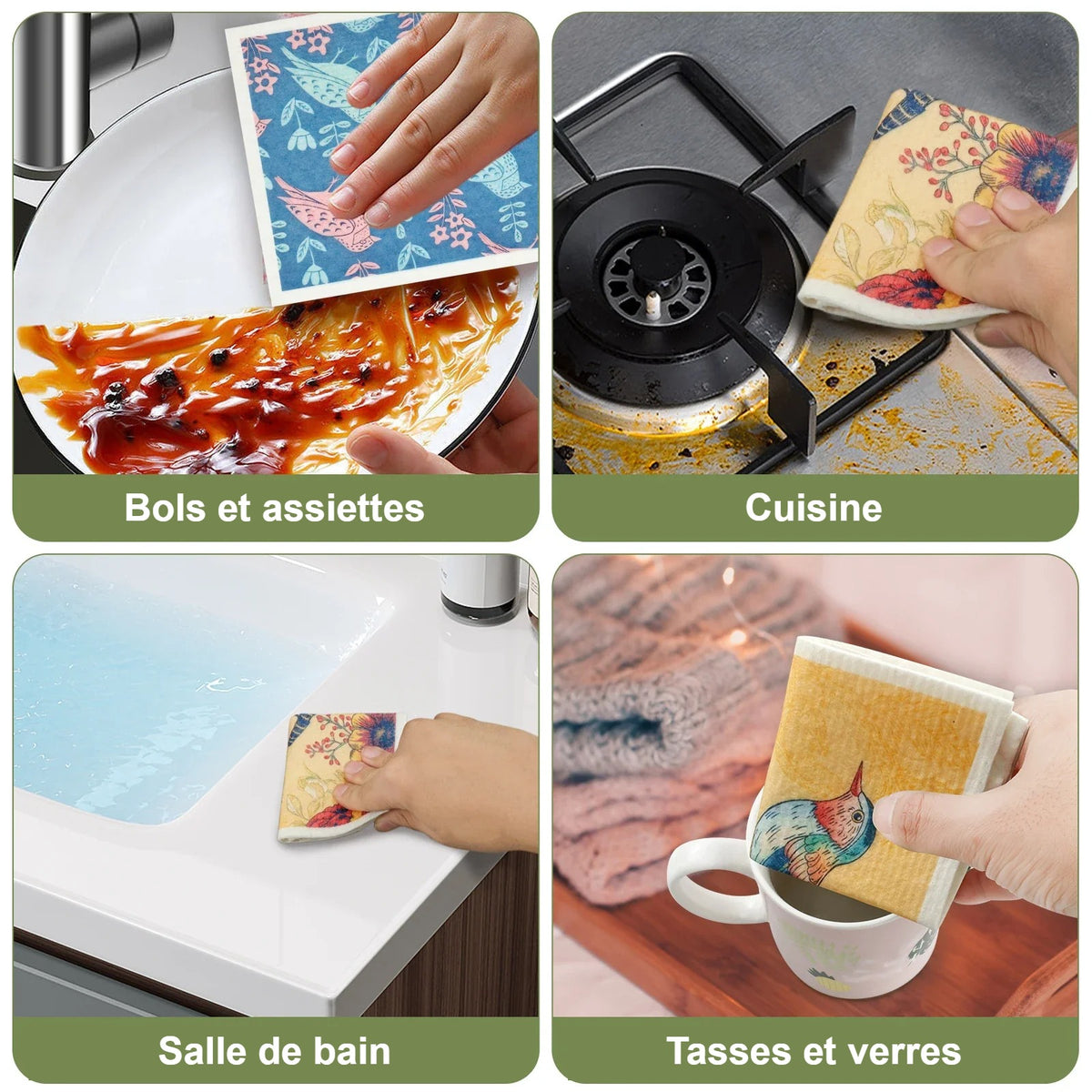 Lavette suédoise pour la vaisselle, la cuisine, la salle de bain et les verres