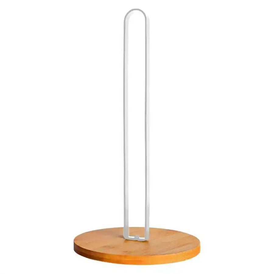 Porte essuie-tout sur pied blanc, base en bambou