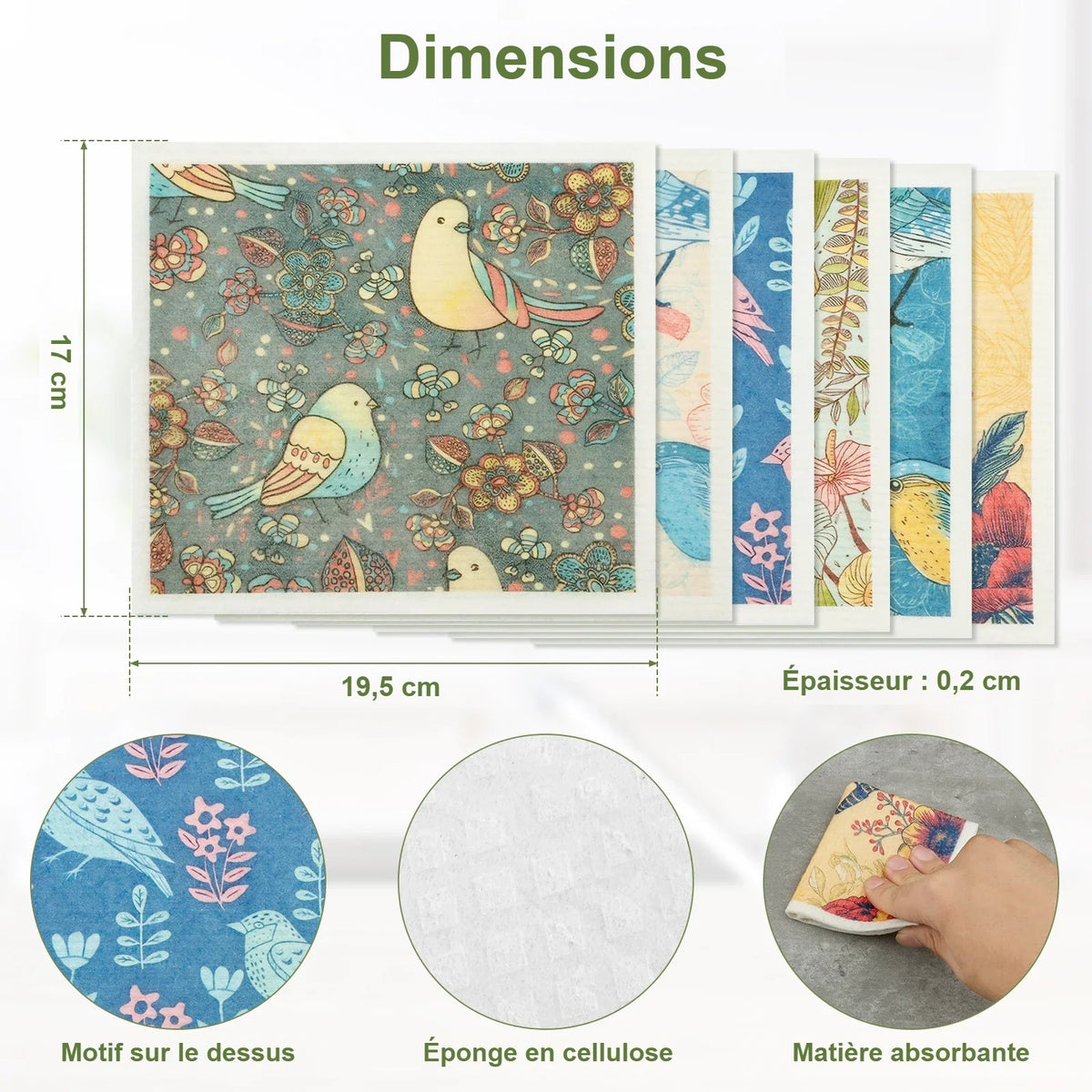 Dimensions de la lavette suédoise, 19,5 x 17 cm