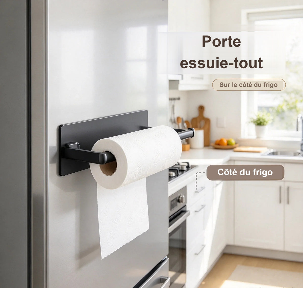 Porte essuie-tout aimanté sur le côté d'un réfrigérateur