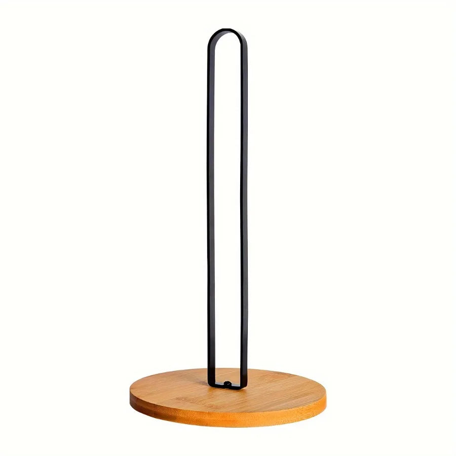 Porte essuie-tout sur pied noir, base en bambou