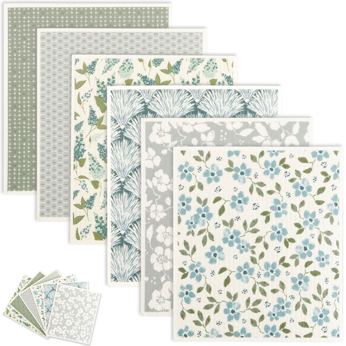 Lavettes suédoises, lot de 6, fleurs
