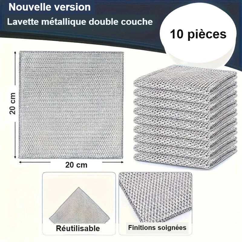 Lot de 10 lavettes en fil métallique de 20 x 20 cm