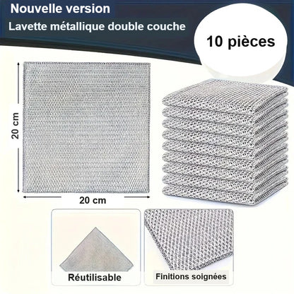 Lot de 10 lavettes en fil métallique de 20 x 20 cm