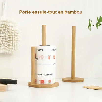 Porte essuie-tout en bambou, modèles simple et double dans une cuisine
