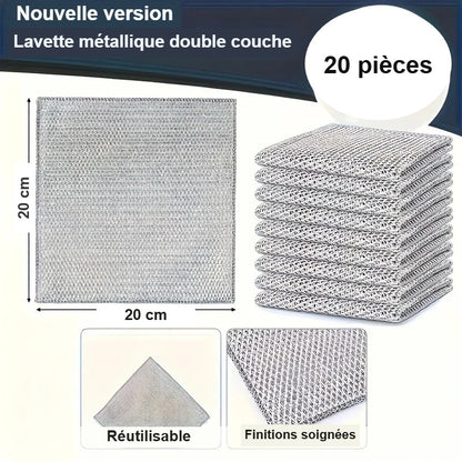 Lot de 20 lavettes en fil métallique de 20 x 20 cm