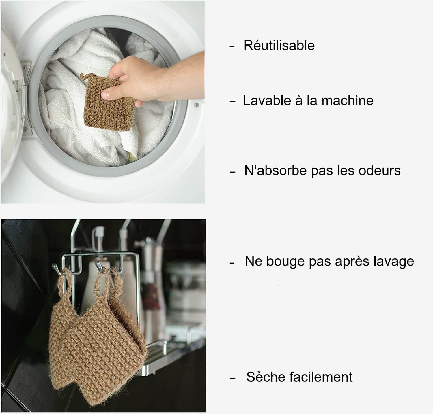 Éponge Lavable Toile de Jute - Essuie-Tout-Lavable